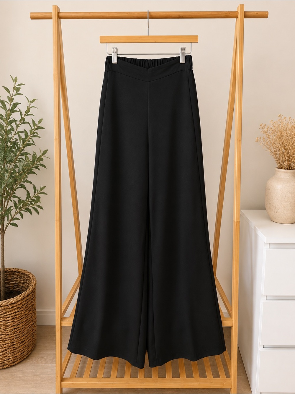 H&M Black High-Rise Wide-Leg Pants